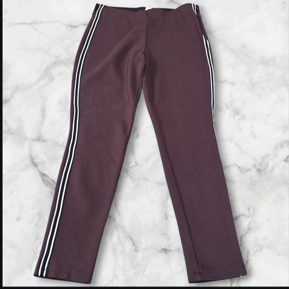 GAP Womens Burgandy Brown Stretch Leggings w Pin Striped & Zip On Side (SIZE:M) - Picture 2 of 7